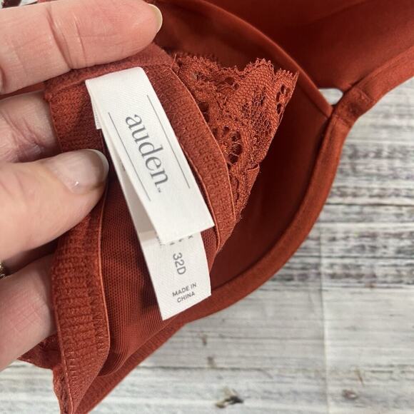 Auden Underwire Bra size 32D Orange Lace Plunge Coverage Lightly Lined T Shirt - Picture 8 of 8